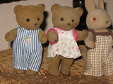 Set of Vintage 3 Bears and Bunny Sylvanian Family Sylvania Lot All Dressed