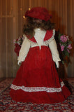Vintage Germany Vtg Porcelain Doll Red Velvet Dress & Bonnet 41 CM