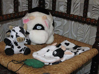 Various Set of 3 Plush Cows Sitting Standing & Handpuppet with Shamrock