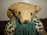 Antique Humpback Bear Sunflower Cotton Dress Handmade Straw Hat 16" Suede Paws