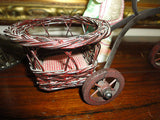 Antique Tricycle with Basket Carrier Wood Wheels Metal Wicker 13 x 7 inch