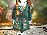 CELTIC Ireland Porcelain DOLL Redhead Velvet Satin Costume Dress 17in. Stand