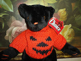 Ganz 1997 HALLOWEEN Black Teddy Bear PUMPKIN CH1924 Jointed w Sweater 14 inch
