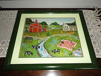 Folk Artist Linda Nelson Stocks 1983 Farm Picture Framed 17 x 14.5 inch