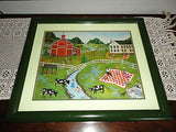 Folk Artist Linda Nelson Stocks 1983 Farm Picture Framed 17 x 14.5 inch