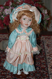 Italy Porcelain Doll Le Damine Green Salmon Silk Dress 41 CM NEW in Box