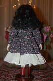 Vintage Germany Vtg Porcelain Doll Blue Floral Dress & Reddish Shoes 42 CM