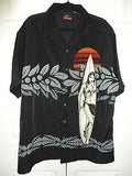 Mens Short Sleeve Black Shirt C-TWO XXL Hawaiian Sexy Girl w Surfboard NEW