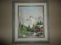 Original Oil Painting Cabin Woods Signed MAILLET 87 Canadian Artist Framed 13x11