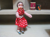 Antique 1950s Wooden Dutch Grocery Store with Dolls 18 Inch Gray Red