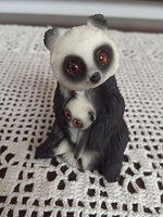 PANDA Mother Holding Baby Resin Carved Statue Figurine Glass Eyes 3