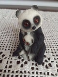 PANDA Mother Holding Baby Resin Carved Statue Figurine Glass Eyes 3" Handpainted