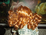 Little Porcelain Doll & Painted Bunny ADORABLE ! 8 inch Green Eyes Long Red Hair