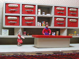Antique 1950s Wooden Dutch Grocery Store with Dolls 18 Inch Gray Red