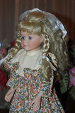 Vintage Porcelain Blonde Braided Doll Floral Dress with Boots 38 CM