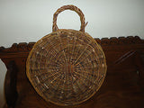 Vintage Hanging Wicker Basket Door Ornament with Furry Bear Pink Roses Handmade