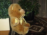 Anna Club Plush Vintage Brown Teddy Bear 10 Inch Yellow Fabric Paw Pads 1980s