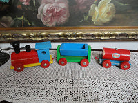 Old Vintage HEROS Western Germany Wooden Toy Train Set 3 Sections ESSO Tanker