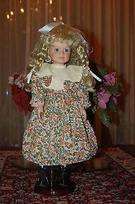 Vintage Porcelain Blonde Braided Doll Floral Dress with Boots 38