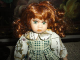 Little Porcelain Doll & Painted Bunny ADORABLE ! 8 inch Green Eyes Long Red Hair