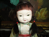Antique Japan Asian Chinese Celluloid Doll Original Silk Outfit Hand Painted