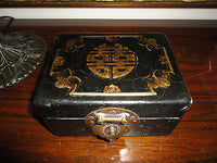 Antique 19th Cent. Chinese Mahogany Leather Box Brass Closure Double Happiness