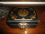 Antique 19th Cent. Chinese Mahogany Leather Box Brass Closure Double Happiness