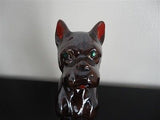 Vintage Japan Clay BOXER DOG Figurine Statue Green Jeweled Eyes 5.75 Inch