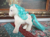 Vintage My Little Pony Fuzzy Felt Horse Cupcakes on Rear w Teal Blue Mane 5 in