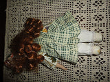 Little Porcelain Doll & Painted Bunny ADORABLE ! 8 inch Green Eyes Long Red Hair