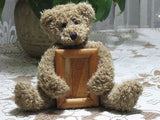 Brown Sitting Teddy Bear Plush Holding Wooden Picture Frame 7 inch Tall