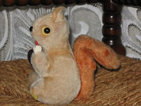 Antique Old German Squirrel Toy Holding a Nut Silk Plush 13 cm 5.1 inch