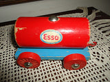 Old Vintage HEROS Western Germany Wooden Toy Train Set 3 Sections ESSO Tanker