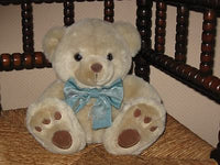 Chosun Sample Beige Teddy Bear Plush 9 Inch Sitting Blue Bow