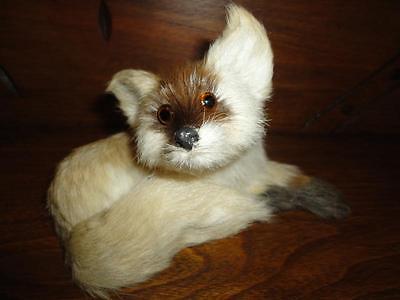 Antique Vintage Real Fur Laying FOX Statue Glass Eyes 6 inch Rare Adorable