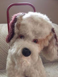 Antique Silk Plush Stuffed Terrier Dog on Wheels Metal Push Toy 18 inch