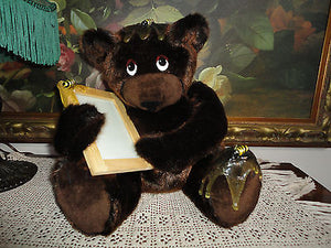 Artist Designed Brown BEAR with Bees & Picture Frame Rare OOAK Faux Mink 13"