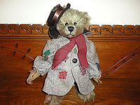 Ganz Bear Heritage Collection Grey/Brown Faux Mohair 14in Long Coat Patches RARE