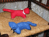 Vintage Lot of 2 Hand Knitted Woolen Cats Red and Blue Europe Made