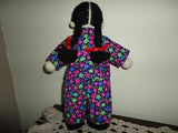 Asian Girl Doll Handmade Knitted Braided Hair Chinese Flower Outfit 13 Inch Tall