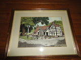 Antique Britain UK Tavern Lithograph THE OLD BULL INKBERROW Artist R.Stanley