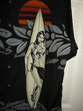 Mens Short Sleeve Black Shirt C-TWO XXL Hawaiian Sexy Girl w Surfboard NEW