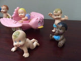Arco LJN Babies Rubber Baby Dolls Lot of 7 with Bird Riding Toy 1980's