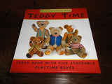 Antique Teddy Bear Picture Blocks Stacking Boxes Artist Sue Coe Faux Mohair