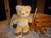 Antique Yellow Brown Plush Standing Teddy Bear L1205