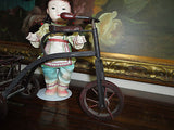 Antique Tricycle with Basket Carrier Wood Wheels Metal Wicker 13 x 7 inch