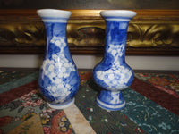 Antique VTG 2 Chinese Oriental Porcelain Vases Hand Painted Blue White 4 inch
