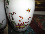 Antique Chinese 2 Oriental Porcelain Vase Set Hand Painted Gold Trimmed 6.5 inch
