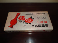 Vintage Taiwan Solid Marble Artcraft Boxed Set 6 Vases Carved Chinese Scenes