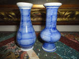 Antique VTG 2 Chinese Oriental Porcelain Vases Hand Painted Blue White 4 inch